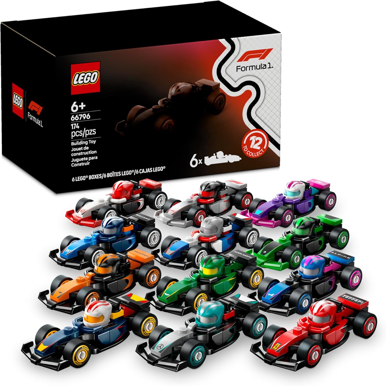 LEGO F1 Collectible Race Cars 6-Pack - Mystery Building Set for Kids, Party Favors & Gift, Ages 6+