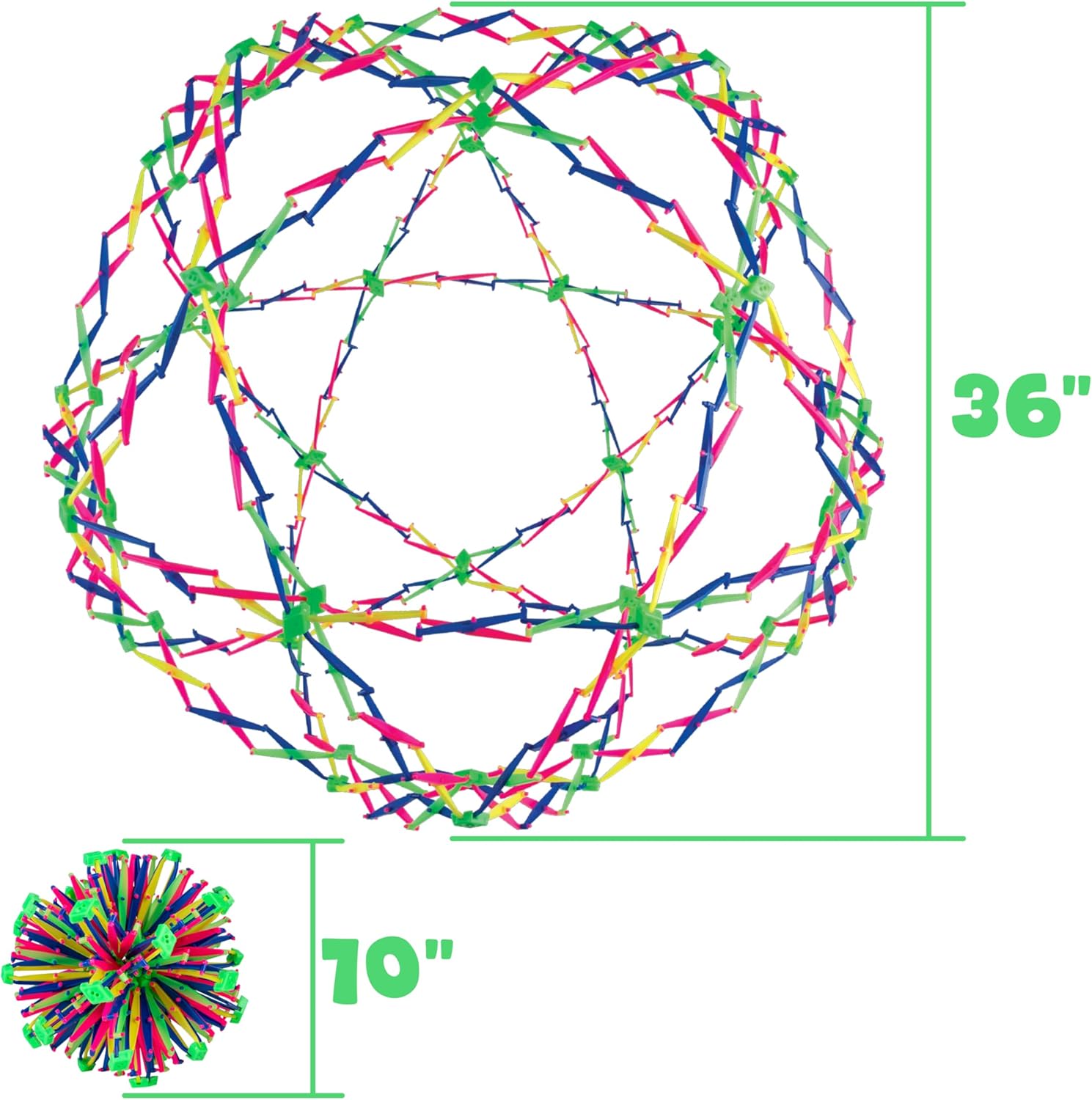 Hoberman Sphere Extreme Expand-A-Ball – Rainbow Expandable Fidget Toy 3 Ft