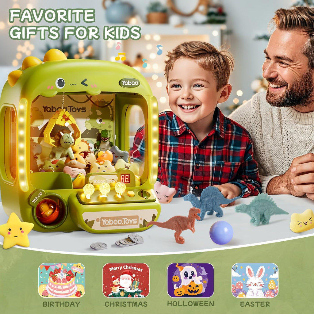Claw Machine for Kids with 64 Dinosaur Toys - Mini Arcade Prize Game with Lights & Sounds, Ages 3-8