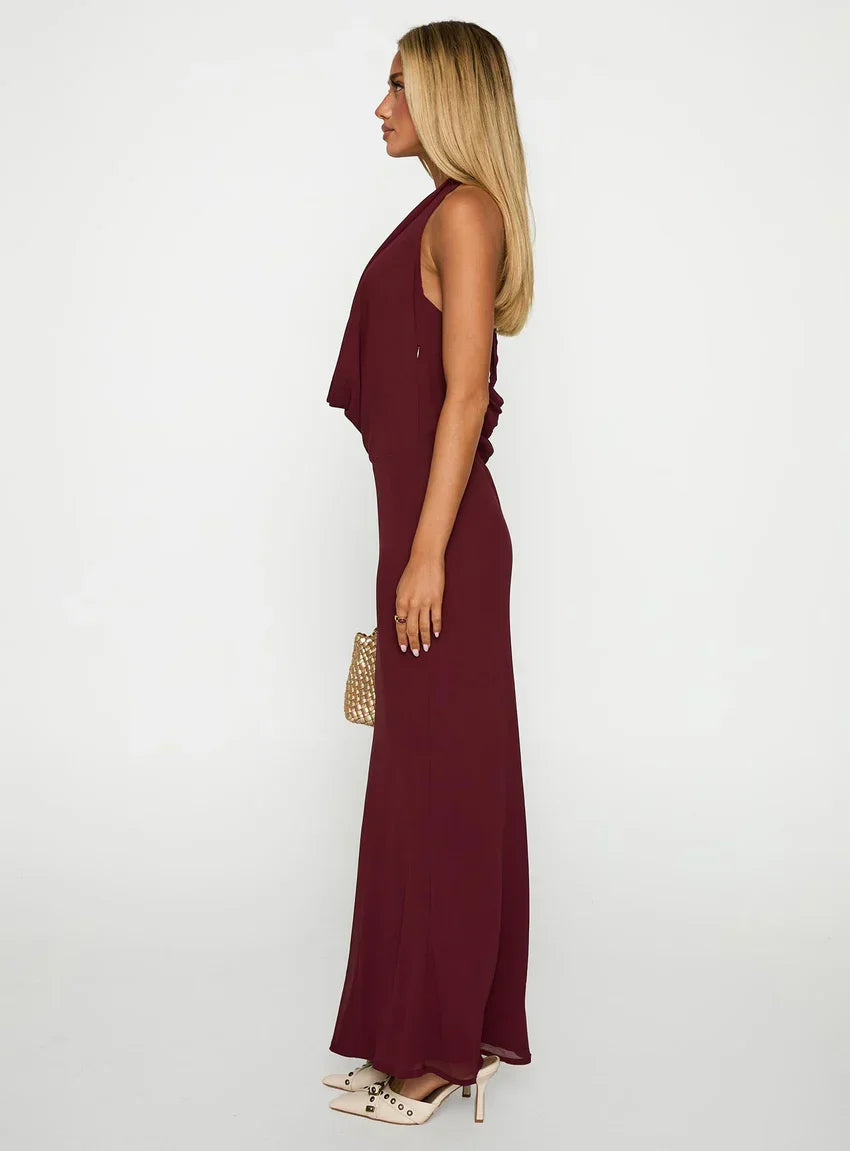 Vortexa Halter Maxi Dress Currant