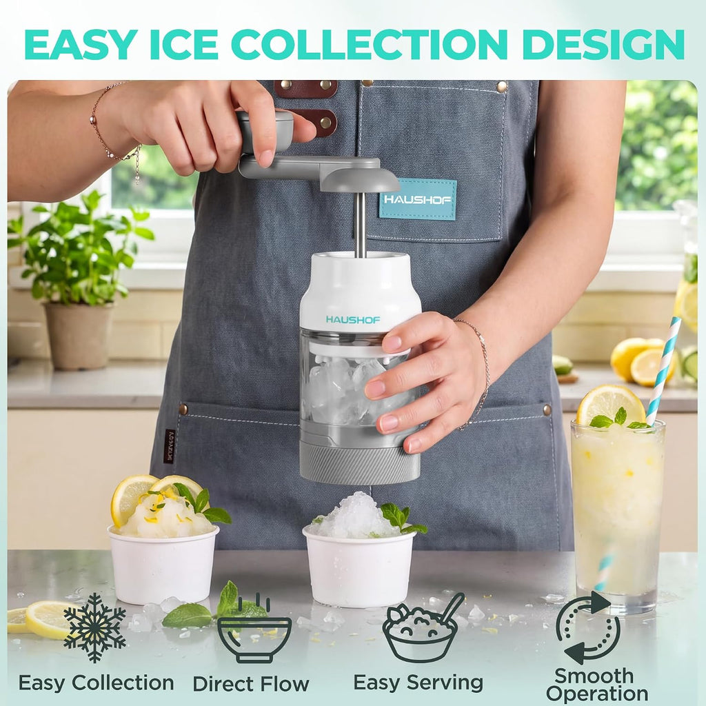 HAUSHOF Manual Ice Shaver – Hand Crank Shaved Ice Machine with Ice Mold