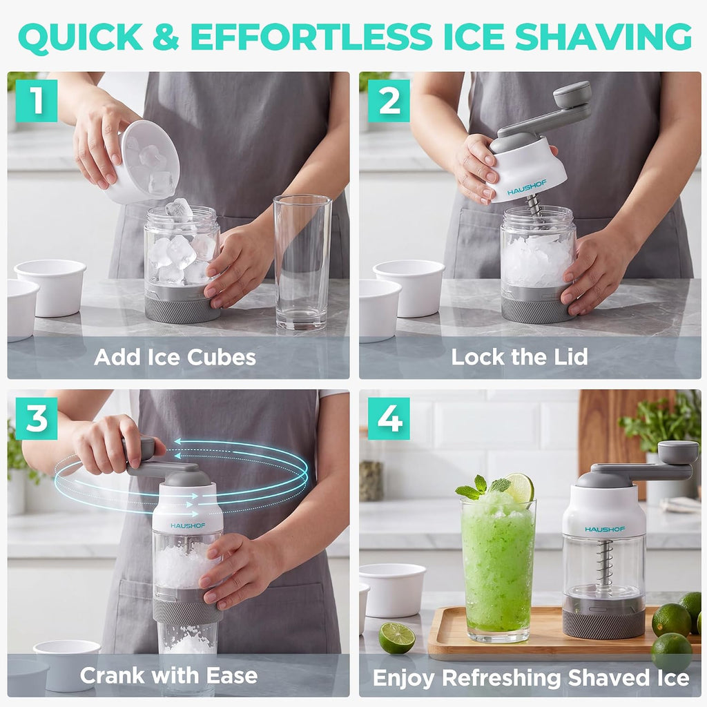 HAUSHOF Manual Ice Shaver – Hand Crank Shaved Ice Machine with Ice Mold