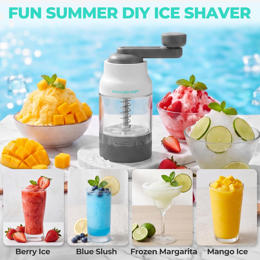 HAUSHOF Manual Ice Shaver – Hand Crank Shaved Ice Machine with Ice Mold