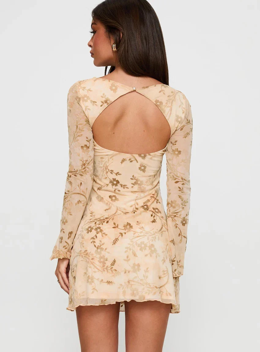 Folklore Long Sleeve Mini Dress Cream