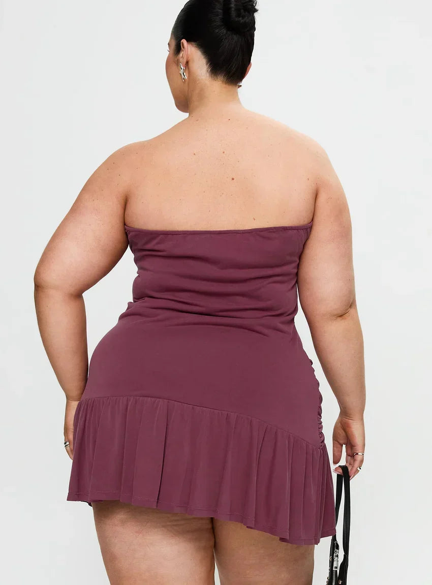 Love Lingers Strapless Mini Dress Burgundy Curve