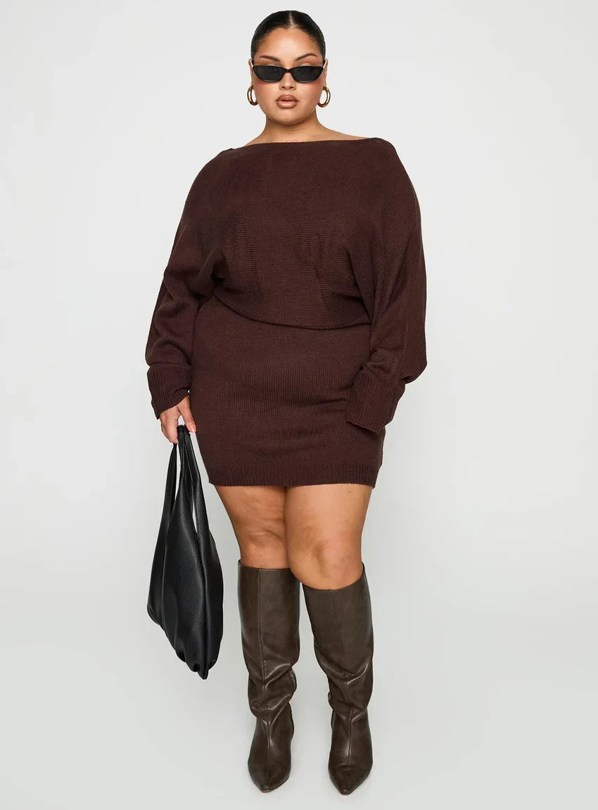 Bellamie Long Sleeve Mini Dress Chocolate Curve