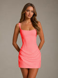 Free Shipping Sheath Square Neck Sleeveless Mini Homecoming Dress with Ruffles