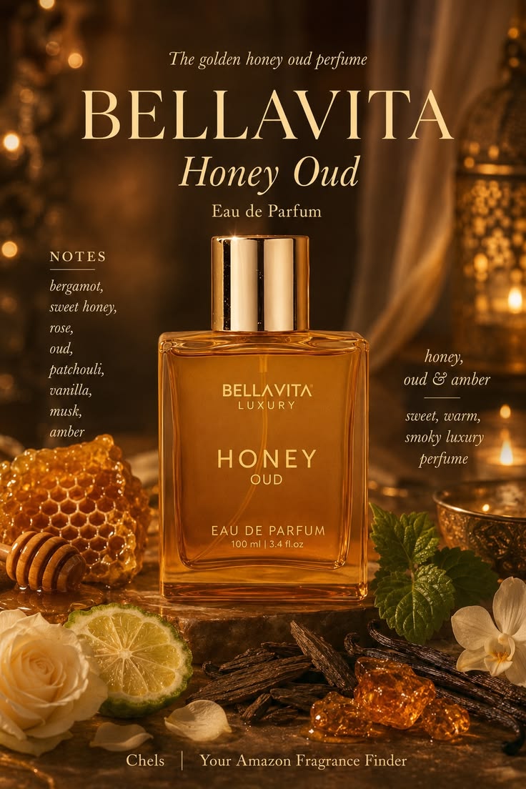 Bella Vita Luxury Honey Oud EDP 100ml - Men's Eau de Parfum Spray, Long Lasting Warm Oud Fragrance