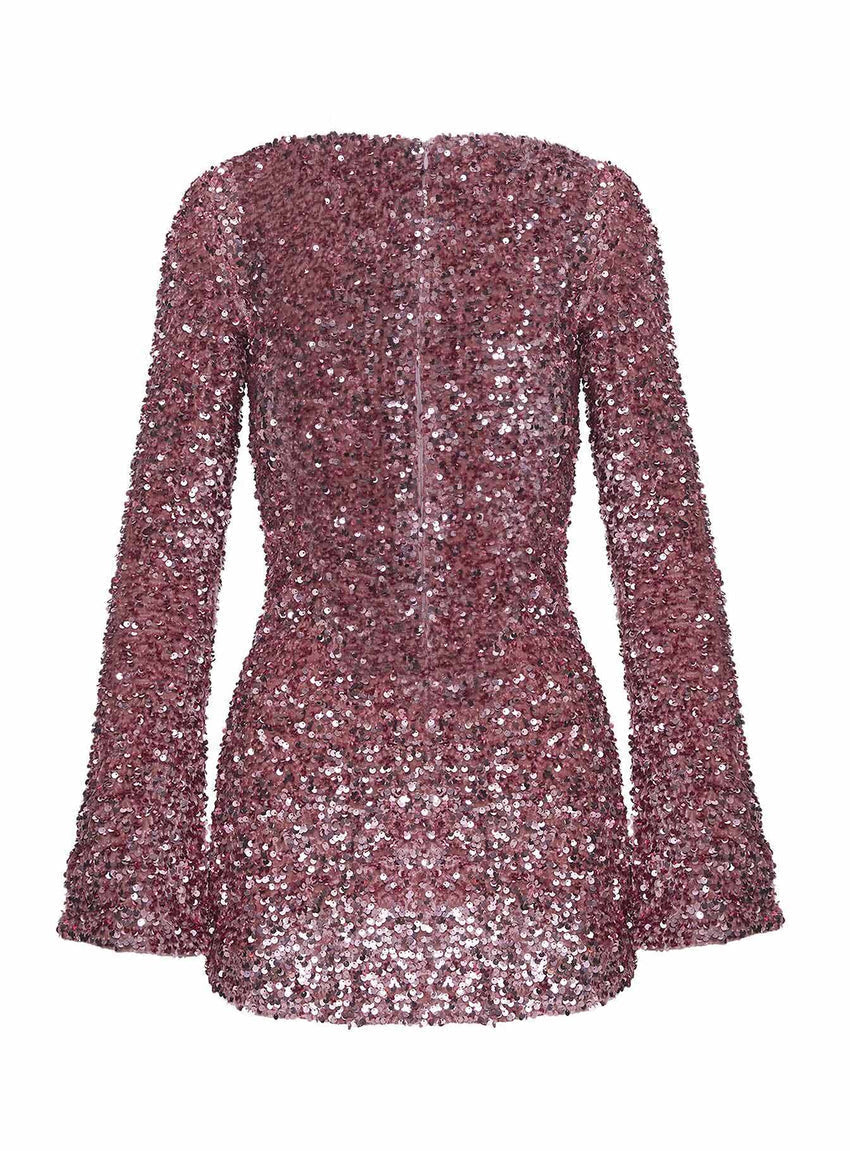 Vinelle Long Sleeve Mini Dress Dusty Pink