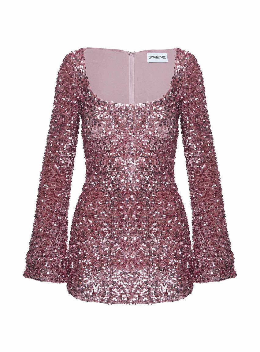 Vinelle Long Sleeve Mini Dress Dusty Pink