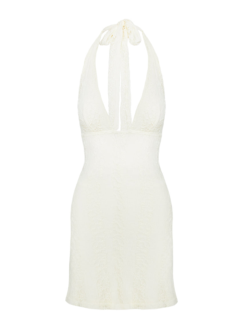 Youthful Spirit Halter Mini Dress Cream