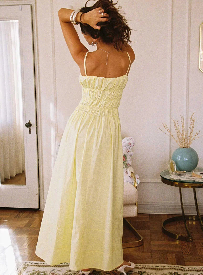 Loralei Shirred Maxi Dress Yellow