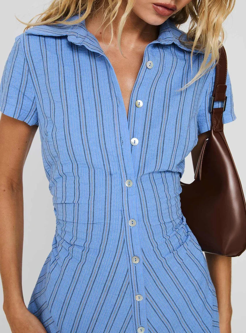 Saydie Button Down Mini Dress Blue Stripe