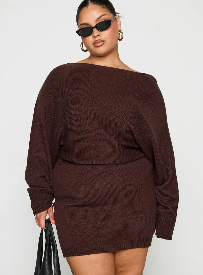 Bellamie Long Sleeve Mini Dress Chocolate Curve