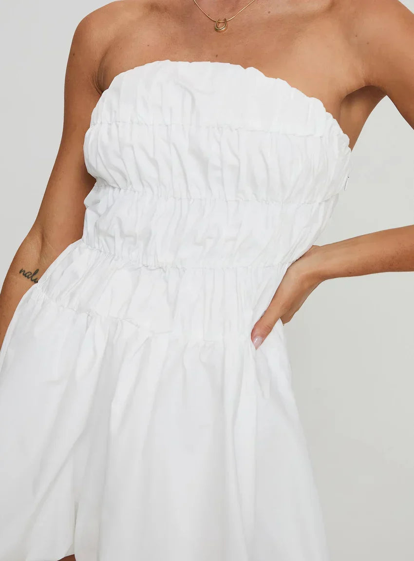 Karenza Bubble Hem Mini Dress White
