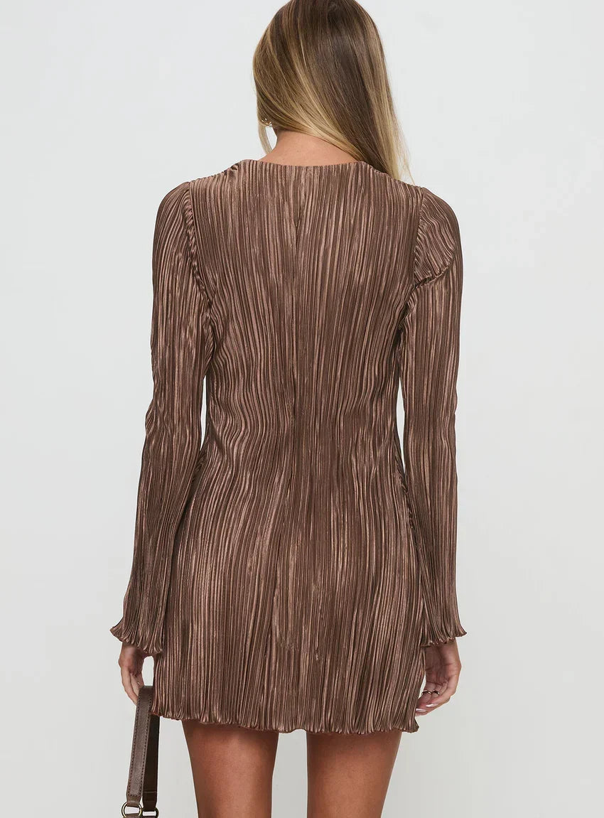 Malop Long Sleeve Mini Dress Chocolate Petite