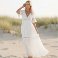 White Lace High Waist Boho Maxi Dress