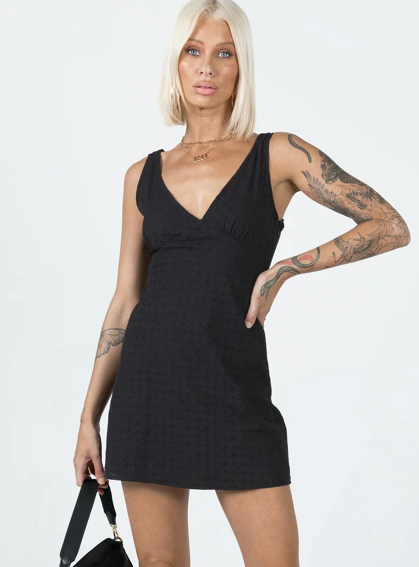 Nellie Mini Dress Black Anglaise