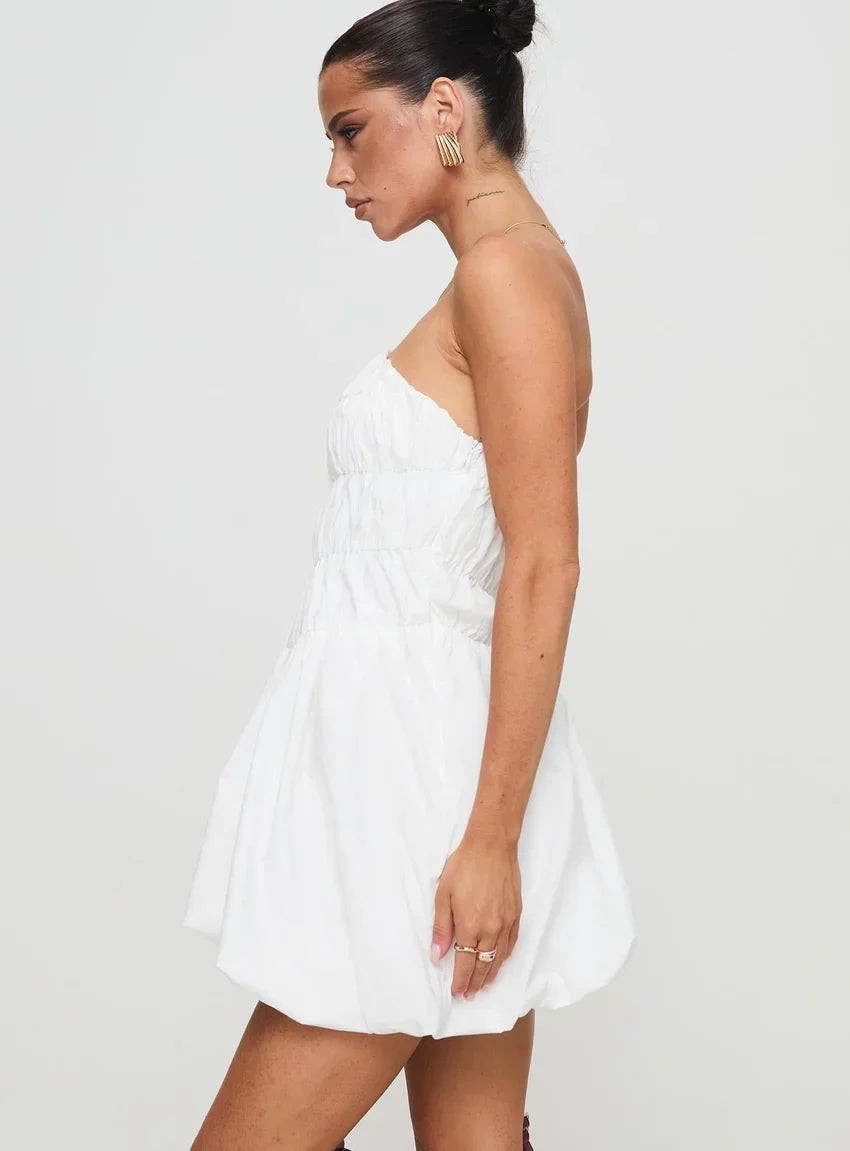 Karenza Bubble Hem Mini Dress White