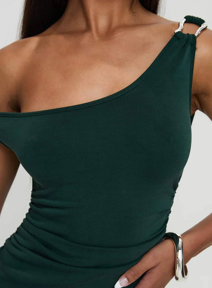 Rios One Shoulder Maxi Dress Green