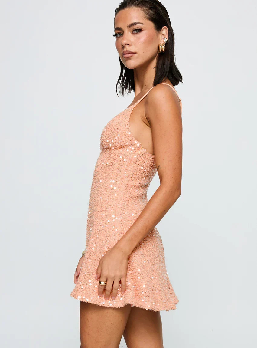 Feel The Vibrations Sequin Mini Dress Orange
