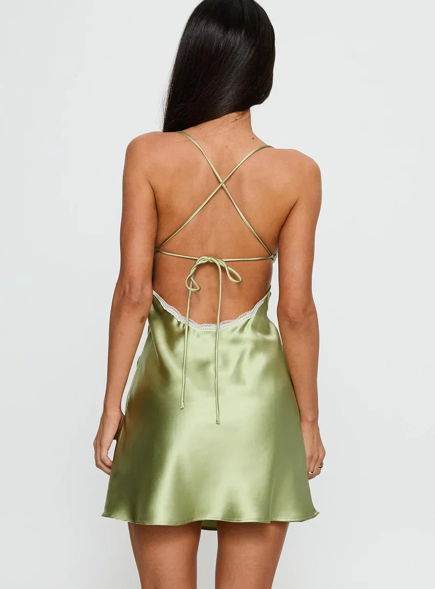 Jasminda Lace Trim Mini Dress Green