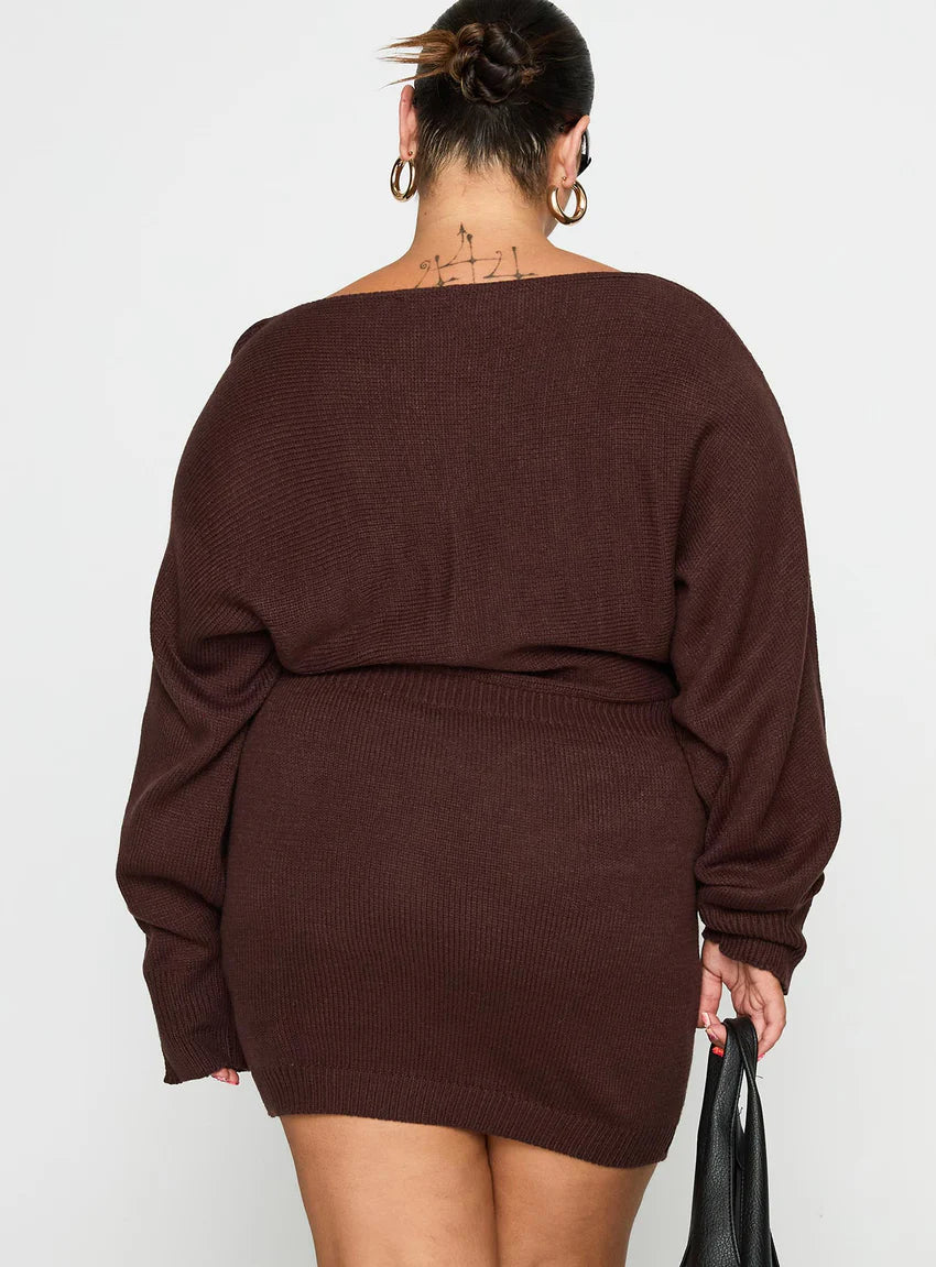 Bellamie Long Sleeve Mini Dress Chocolate Curve