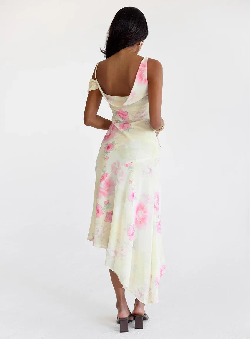 Somebody Like Me Asymmetrical Midi Dress Pink Floral