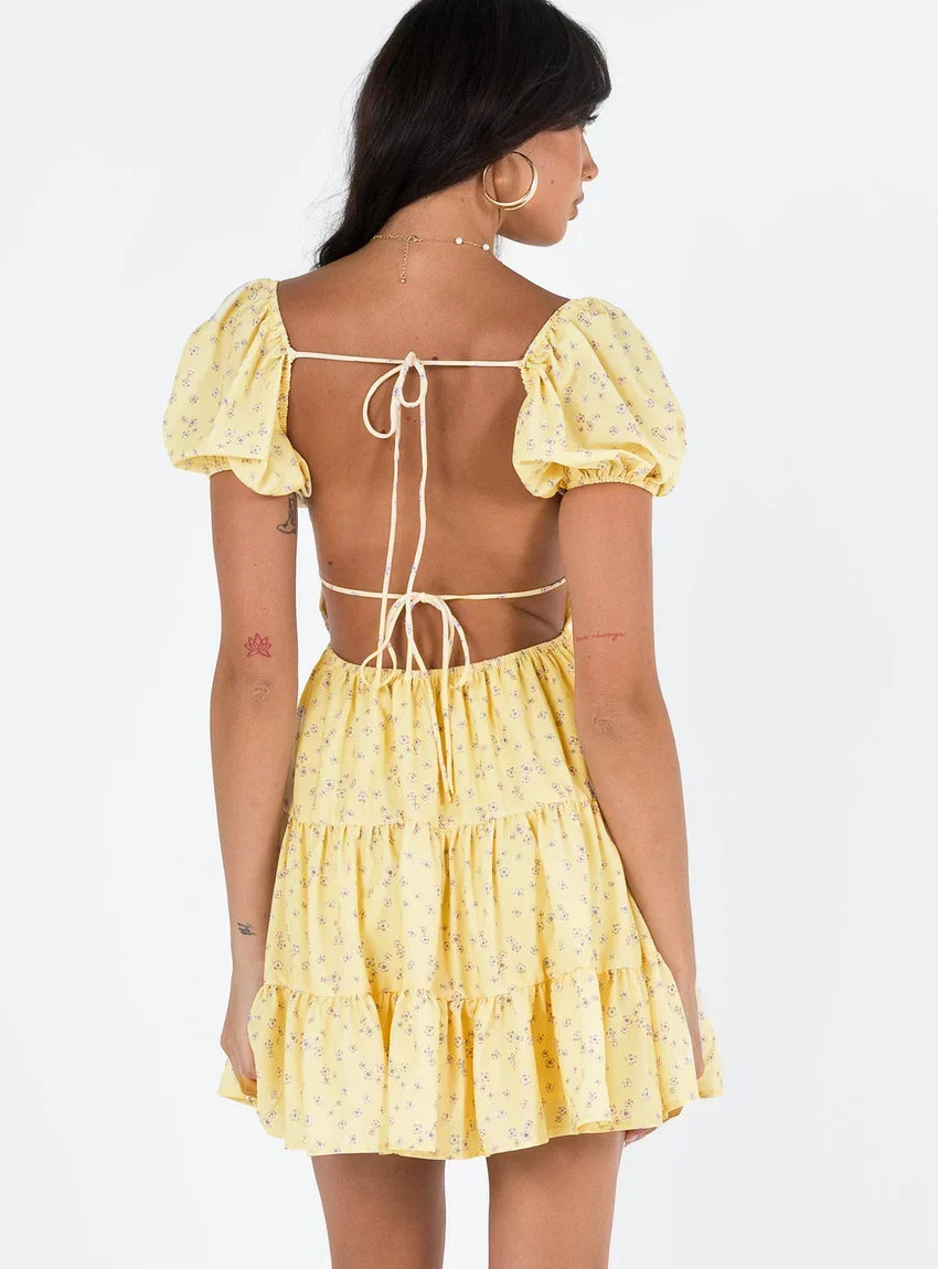 Danny Mini Dress Yellow Floral