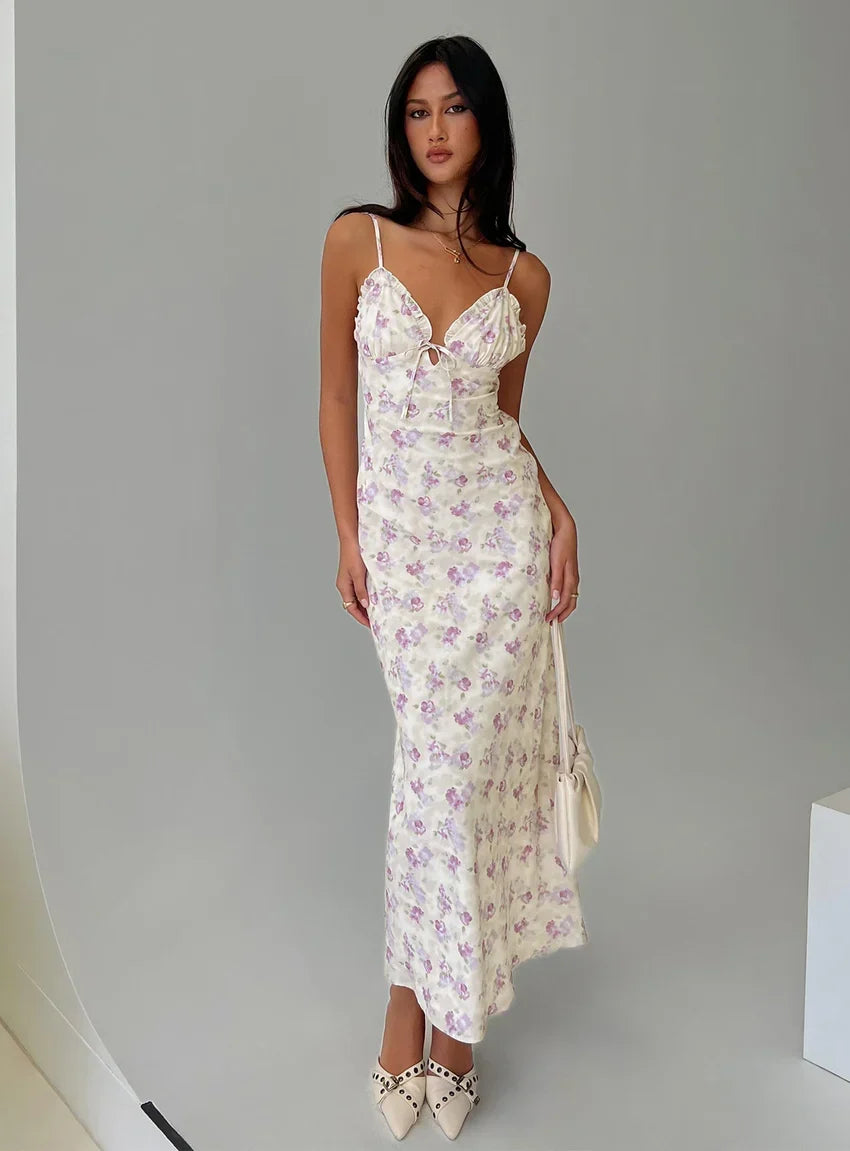 Jessamine Frill Maxi Dress White / Lilac