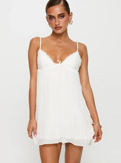 Baby Honey Pleat Mini Dress White