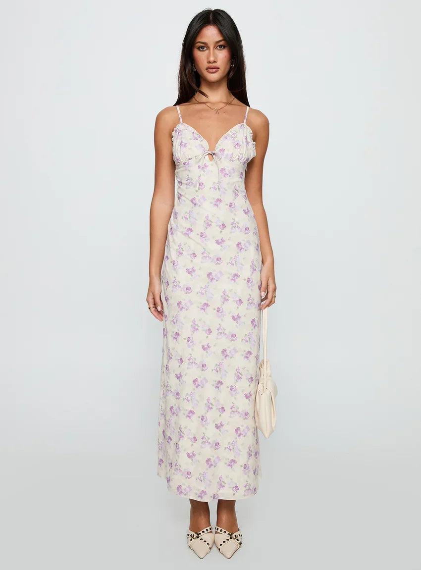 Jessamine Frill Maxi Dress White / Lilac
