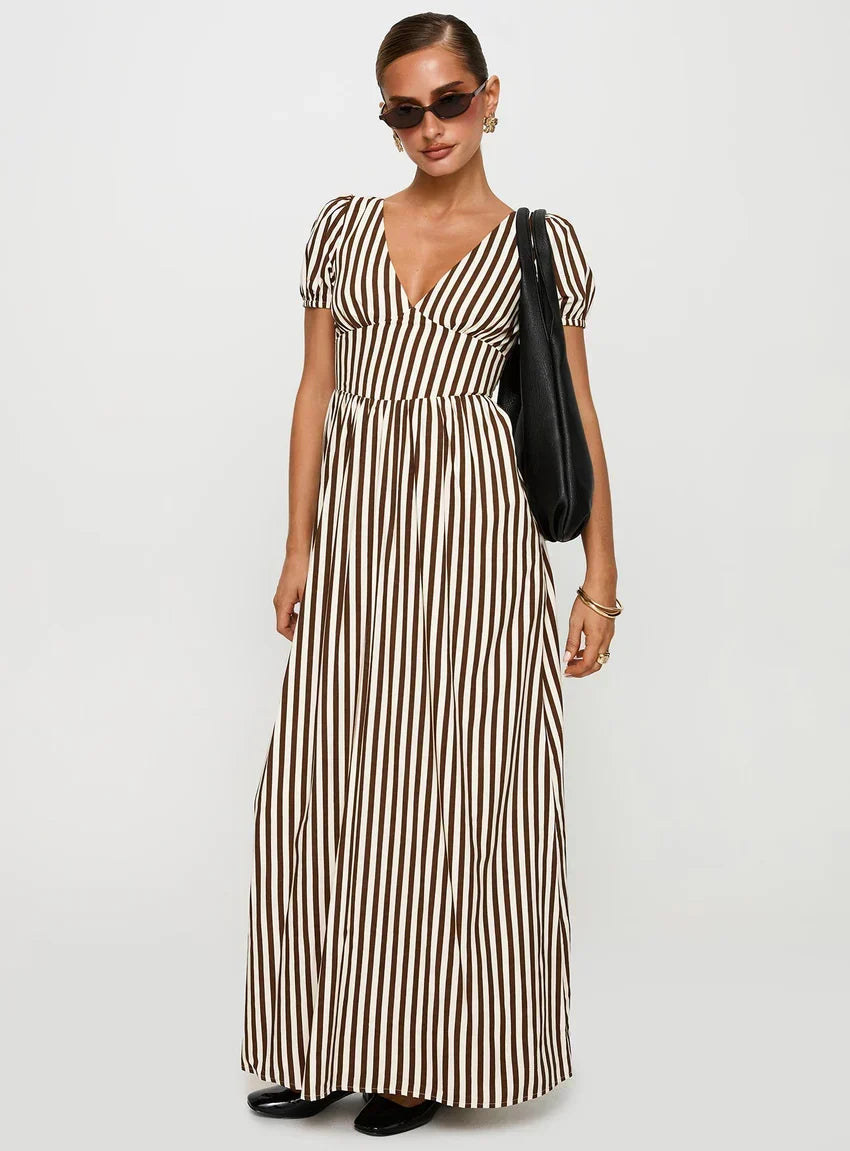 Collyns Maxi Dress Beige Pinstripe