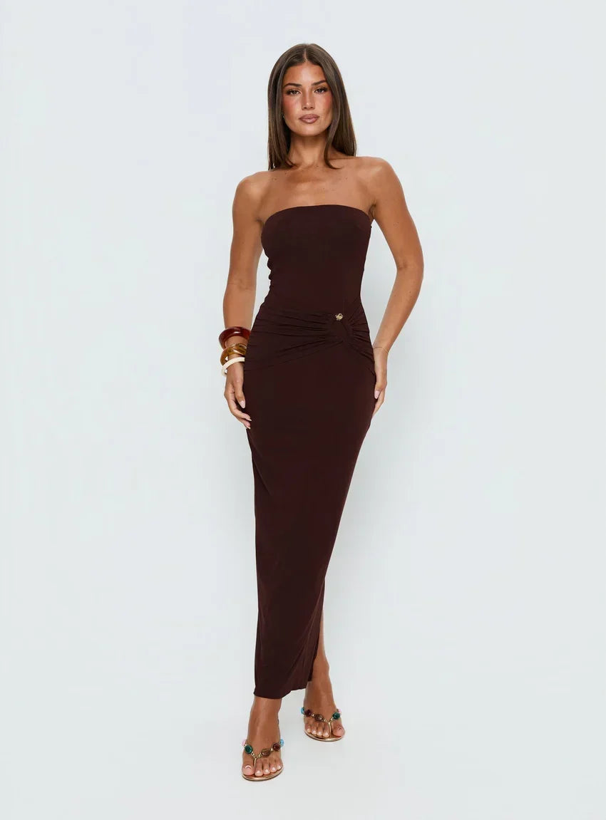 Signature Move Strapless Maxi Dress Chocolate Brown