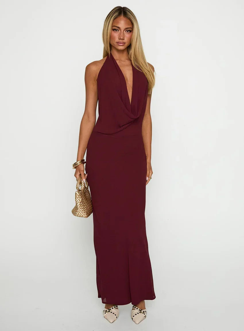 Vortexa Halter Maxi Dress Currant