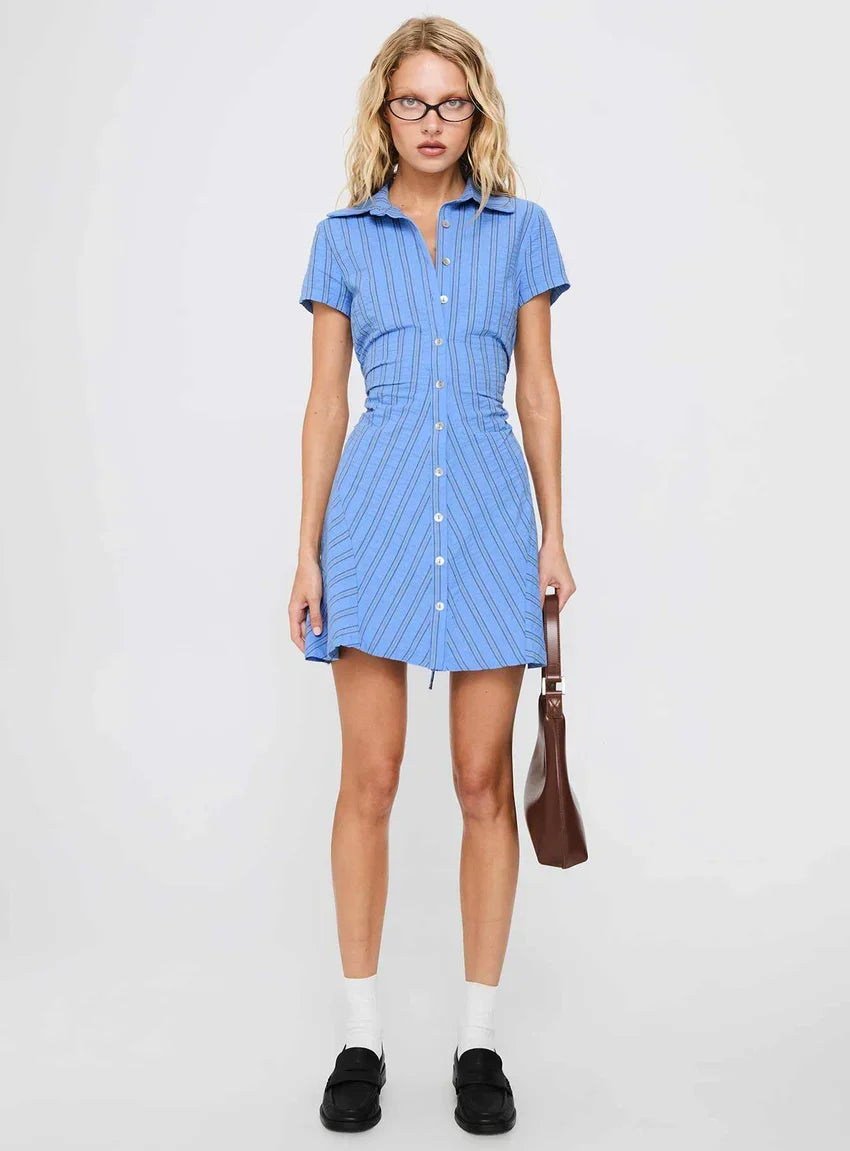 Saydie Button Down Mini Dress Blue Stripe