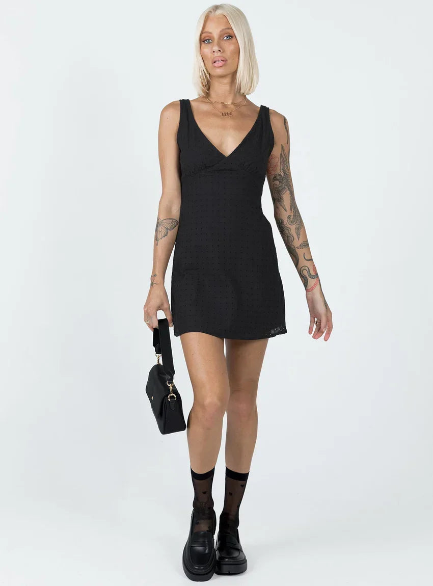Nellie Mini Dress Black Anglaise