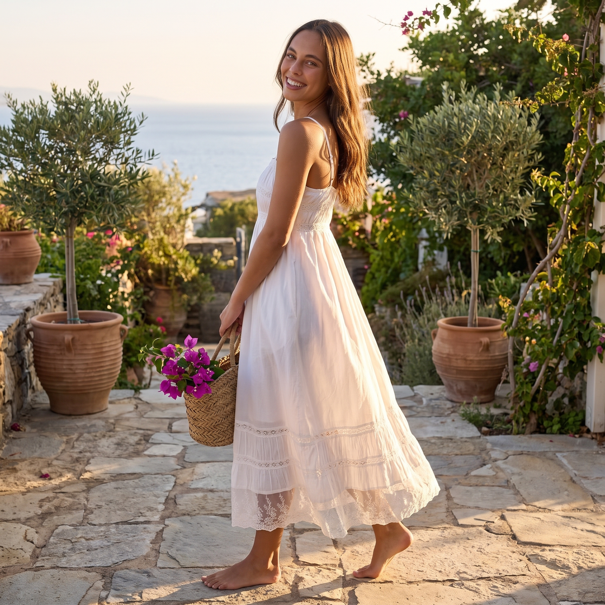 Amber Cotton Lace Maxi Dress - White