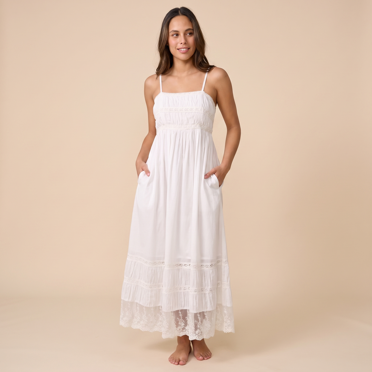 Amber Cotton Lace Maxi Dress - White